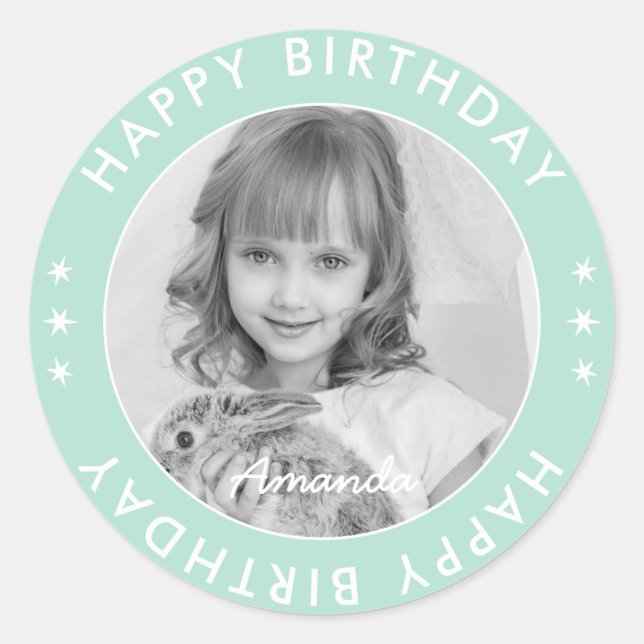 Sticker Rond Moderne Simple mignonne Enfants Vert Joyeux Annive (Devant)