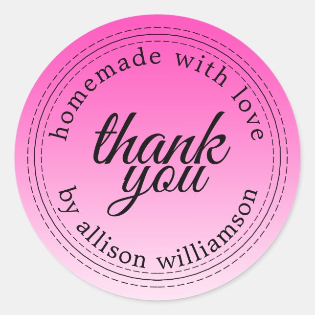 Sticker Rond Moderne simple ombre rose néon merci (Devant)