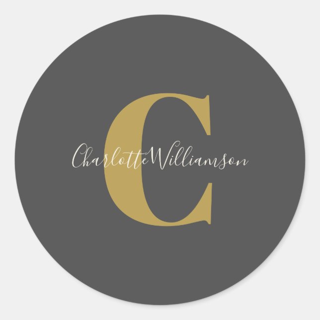 Sticker Rond Moderne Stylish Calligraphie Monogramme Black Gold (Devant)