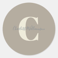 Moderne Stylish Calligraphie Monogramme Nom Taupe
