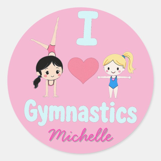 Sticker Rond Moderne tendance Cute I Love Gymnastique Personnal (Devant)