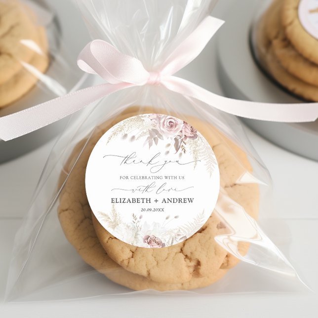 Sticker Rond Moderne tendance rose rose pâle Rose floral Mariag (Créateur téléchargé)