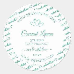 Sticker Rond Moderne Turquoise Blanc Cloud Produit Coeurs Étiqu