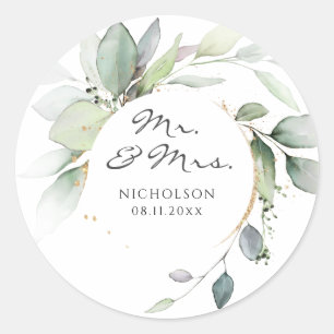 Sticker Rond Moderne verdure d'eucalyptus or M. et Mme.