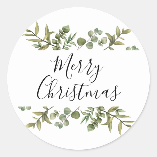 Sticker Rond Moderne verdure élégant script Joyeux Noël (Devant)