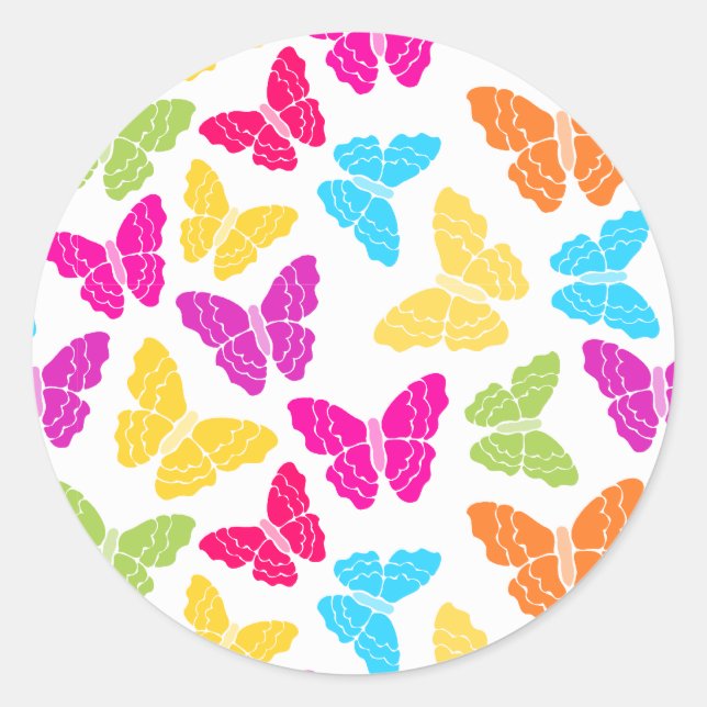 Sticker Rond Moderne Vibrant Arc-en-ciel Butterfly mûre Motif (Devant)