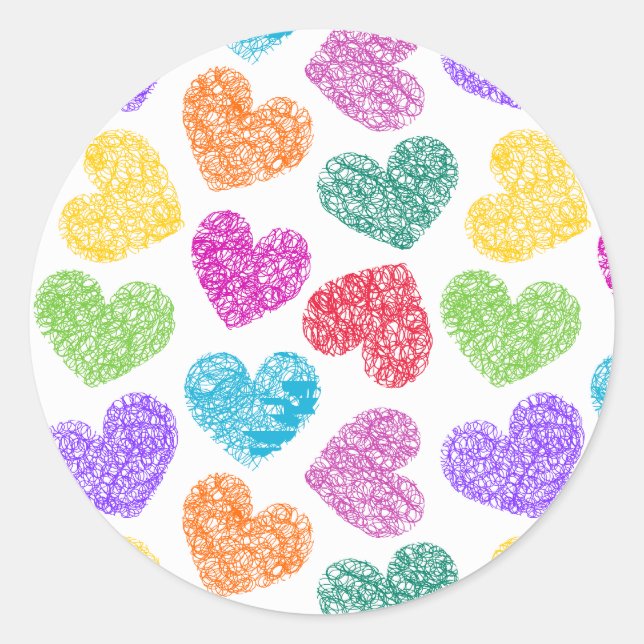 Sticker Rond Moderne Vibrant Rainbow Doodle Hearts mignon Motif (Devant)