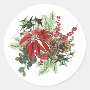 Sticker Rond moderne vintage vacances poinsettia floral