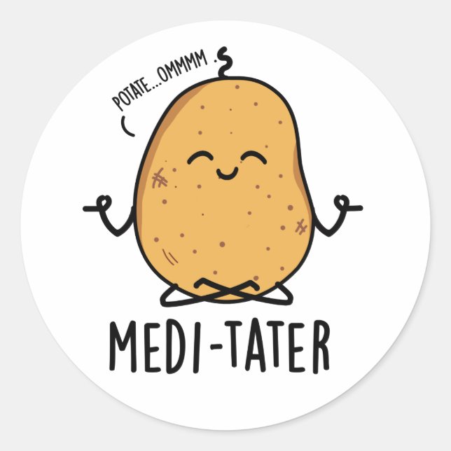 Sticker Rond Modi-tater drôle Méditer Pun de pomme de terre (Devant)