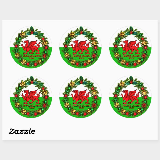 Sticker Rond Modifier l'année texte Gallois drapeau rouge drago (Feuille)