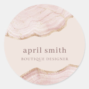 Sticker Rond Moelleux Pastel Blush Rose Or Agate Marbre Texture