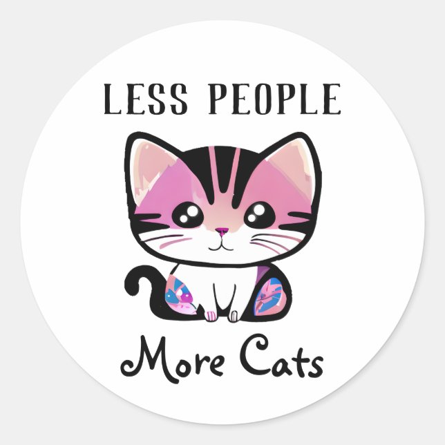 Sticker Rond Moins de gens, plus de chats (Devant)