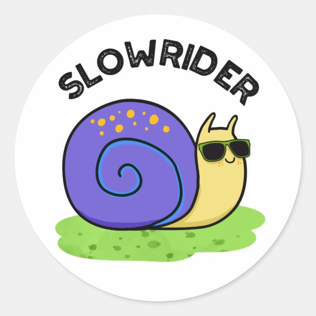 Sticker Rond Moins Lent Rider Amusant Petit Rider Snail Pun (Devant)