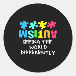 Sticker Rond Mois de la sensibilisation à l'autisme Voir le mon