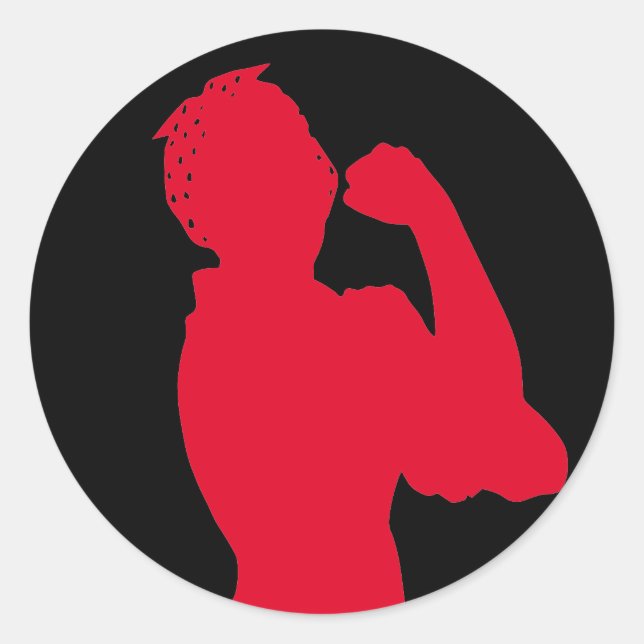 Sticker Rond Mois de l'histoire des femmes Rosie Riveter Rouge/ (Devant)