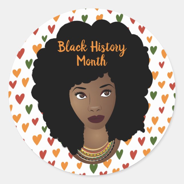 Sticker Rond Mois de l'histoire noire, femme noire, Coeurs (Devant)