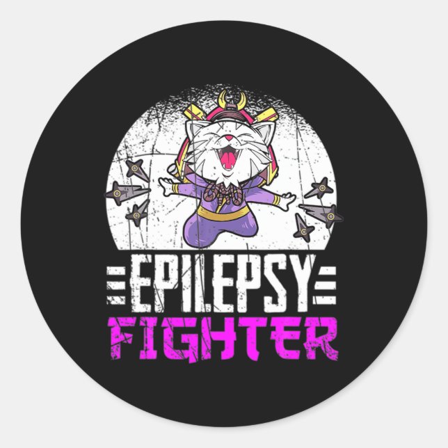 Sticker Rond Mois de sensibilisation à l'épilepsie Ninja Chat E (Devant)