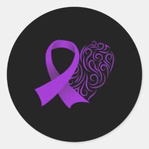 Sticker Rond Mois de sensibilisation à l'épilepsie Purple Ribbo