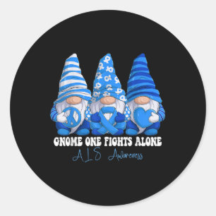 Sticker Rond Mois de sensibilisation Als Bleu Ruban Gnomes Sout