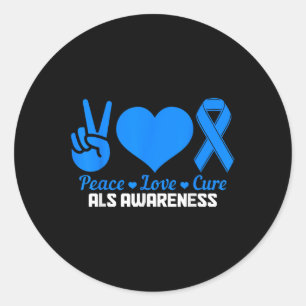 Sticker Rond Mois de sensibilisation Als Peace Love Cure Blue R