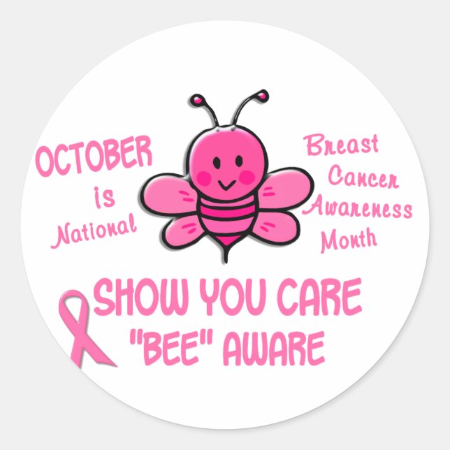 Sticker Rond Mois de sensibilisation au cancer du sein Abeille  (Devant)