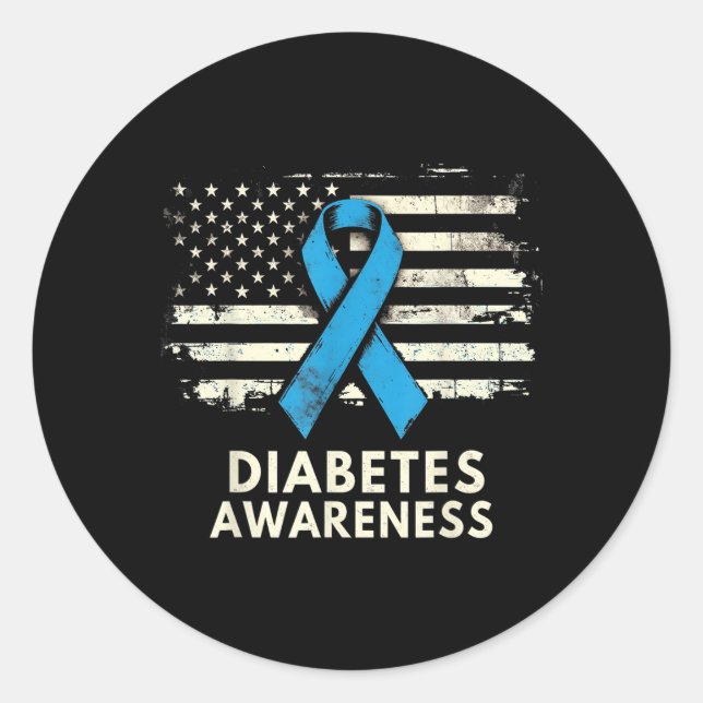 Sticker Rond Mois de sensibilisation au diabète Blue Usa Drapea (Devant)