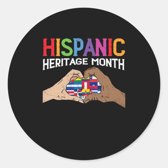 Sticker Rond Mois du patrimoine hispanique Main Coeur Flags (Devant)
