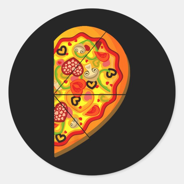 Sticker Rond Moitié Pizza Coeurs mignons Forme Correspondant Co (Devant)