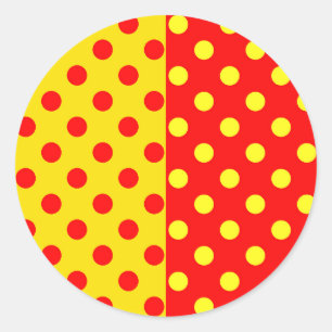 Sticker Rond Moitié rouge Jaune Pois Design Motif