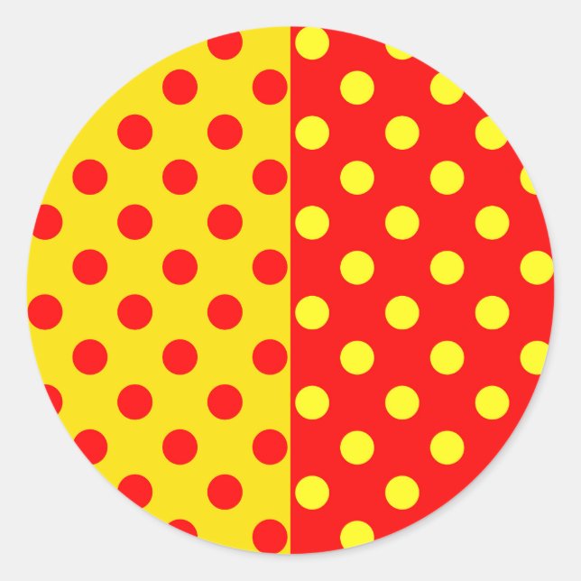 Sticker Rond Moitié rouge Jaune Pois Design Motif (Devant)