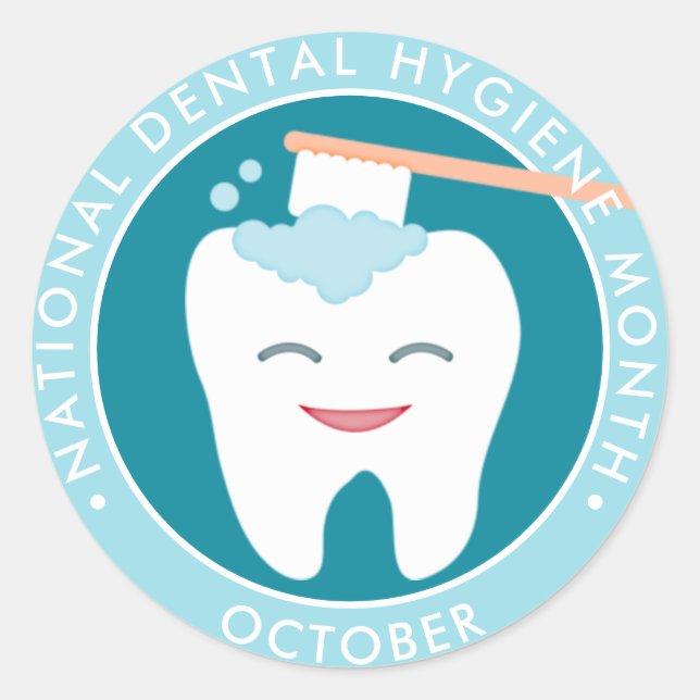 Sticker Rond Molar Toothbrush National Dental Hygiene Mois (Devant)