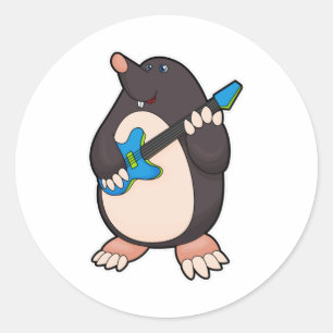 Sticker Rond Mole à la musique avec guitare