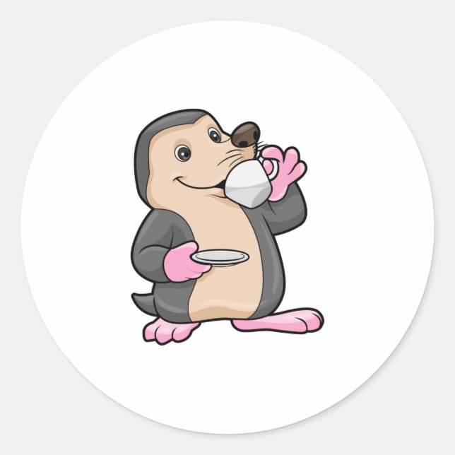 Sticker Rond Mole avec coupe de café et soucoupe (Devant)