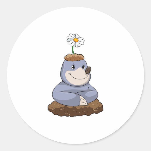 Sticker Rond Mole avec Fleur marguerite (Devant)