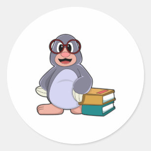 Sticker Rond Mole avec lunettes et livres