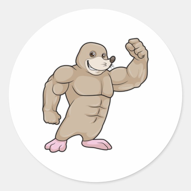 Sticker Rond Mole comme Bodybuilder avec de grands Muscles (Devant)