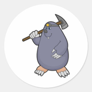 Sticker Rond Mole comme fermier avec Pickaxe & Spotlight