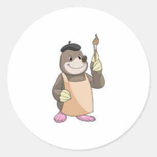 Sticker Rond Mole comme Peintre avec pinceau