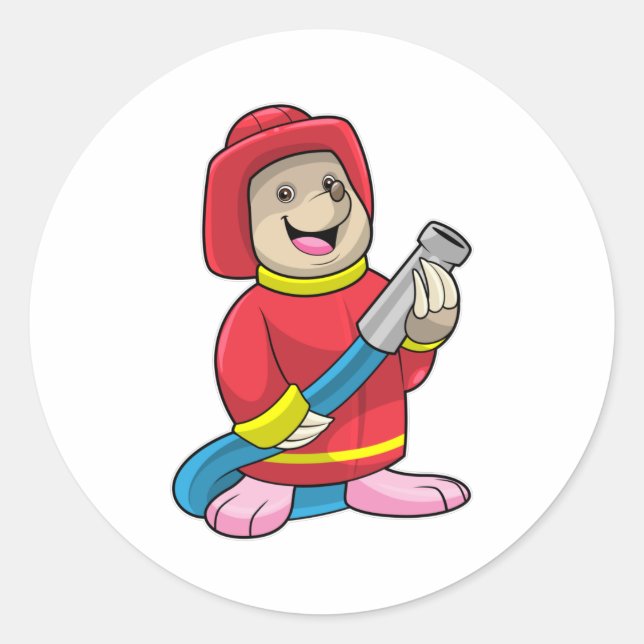 Sticker Rond Mole comme pompier avec tuyau (Devant)