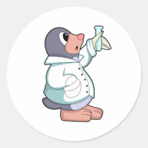 Sticker Rond Mole comme scientifique avec tube d'essai