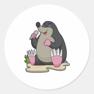 Sticker Rond Mole en chanteur avec microphone