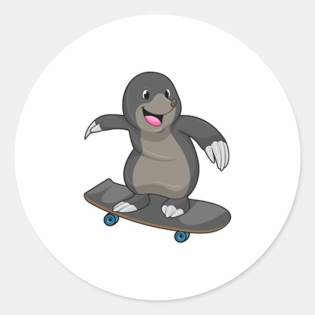 Sticker Rond Mole en skate avec skateboard (Devant)