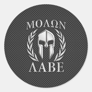 Sticker Rond Molon Labe Chrome Spartan Casque sur fibre de carb