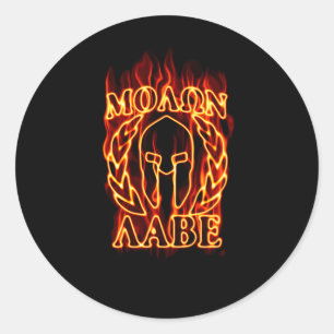 Sticker Rond Molon Labe Laurels guerrier spartiate en feu