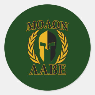 Sticker Rond Molon Labe Laurels spartiates sur Forest Green