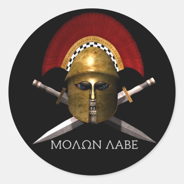 Sticker Rond Molon Labe Spartan Skull (Devant)