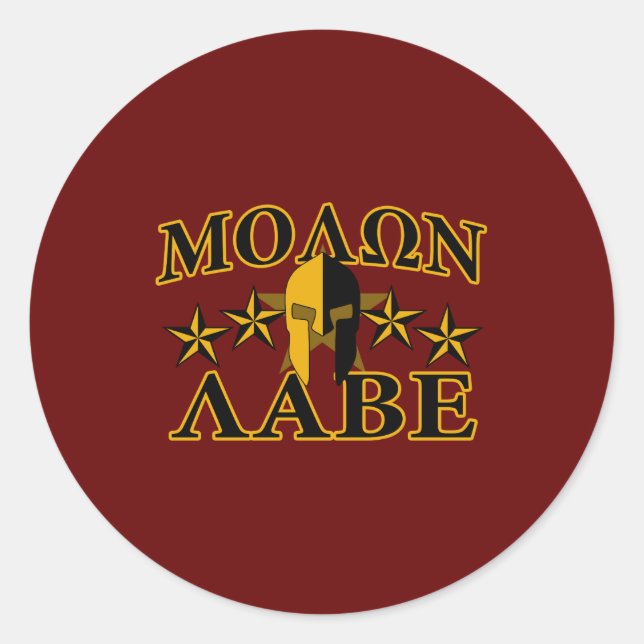 Sticker Rond Molon Labe Spartan Warrior 5 étoiles Bourgogne (Devant)