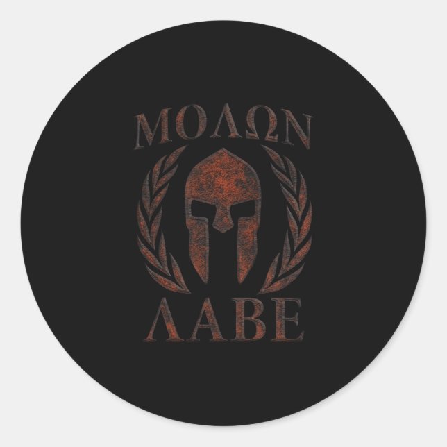 Sticker Rond Molon Labe Spartan Warrior Mask Laurels Fer (Devant)