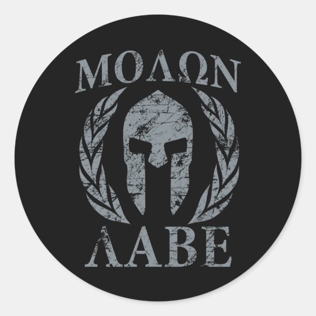 Sticker Rond Molon Labe Warrior Mask Laurels sur Black (Devant)