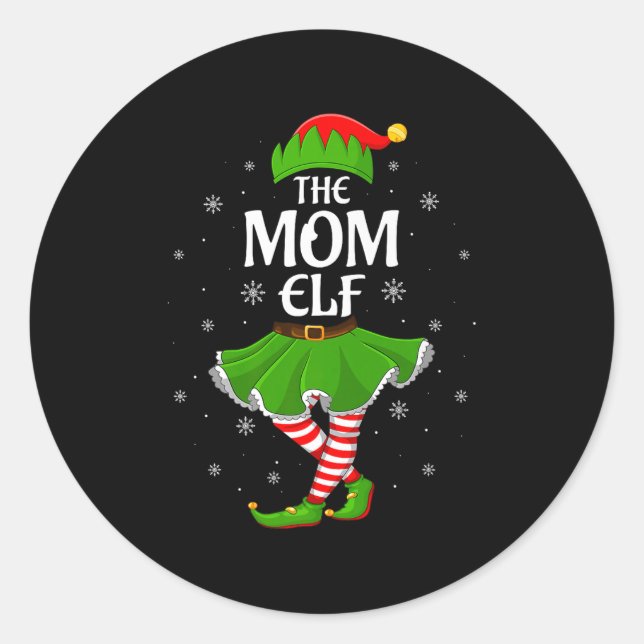Sticker Rond Mom Elf Christmas Family Girls Women Elf Squad Xma (Devant)